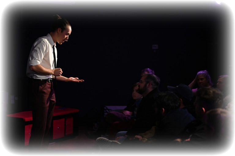 Eaden Marti hosting a stage show at the Boston Magic Lab.